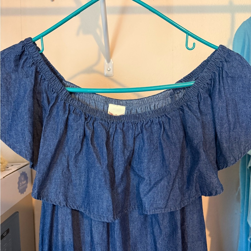 Faded Glory Blue Off-Shoulder Ruffle Dress